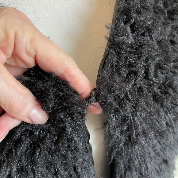 Black Fuzzy Vest with Faux Suede Fringe and Hook/Eye Closure - Med/Large - Picture 3 of 9